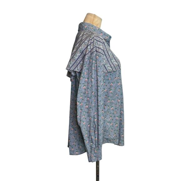 New Fashion blue pink floral long sleeves button shirt size Large - Picture 7 of 15